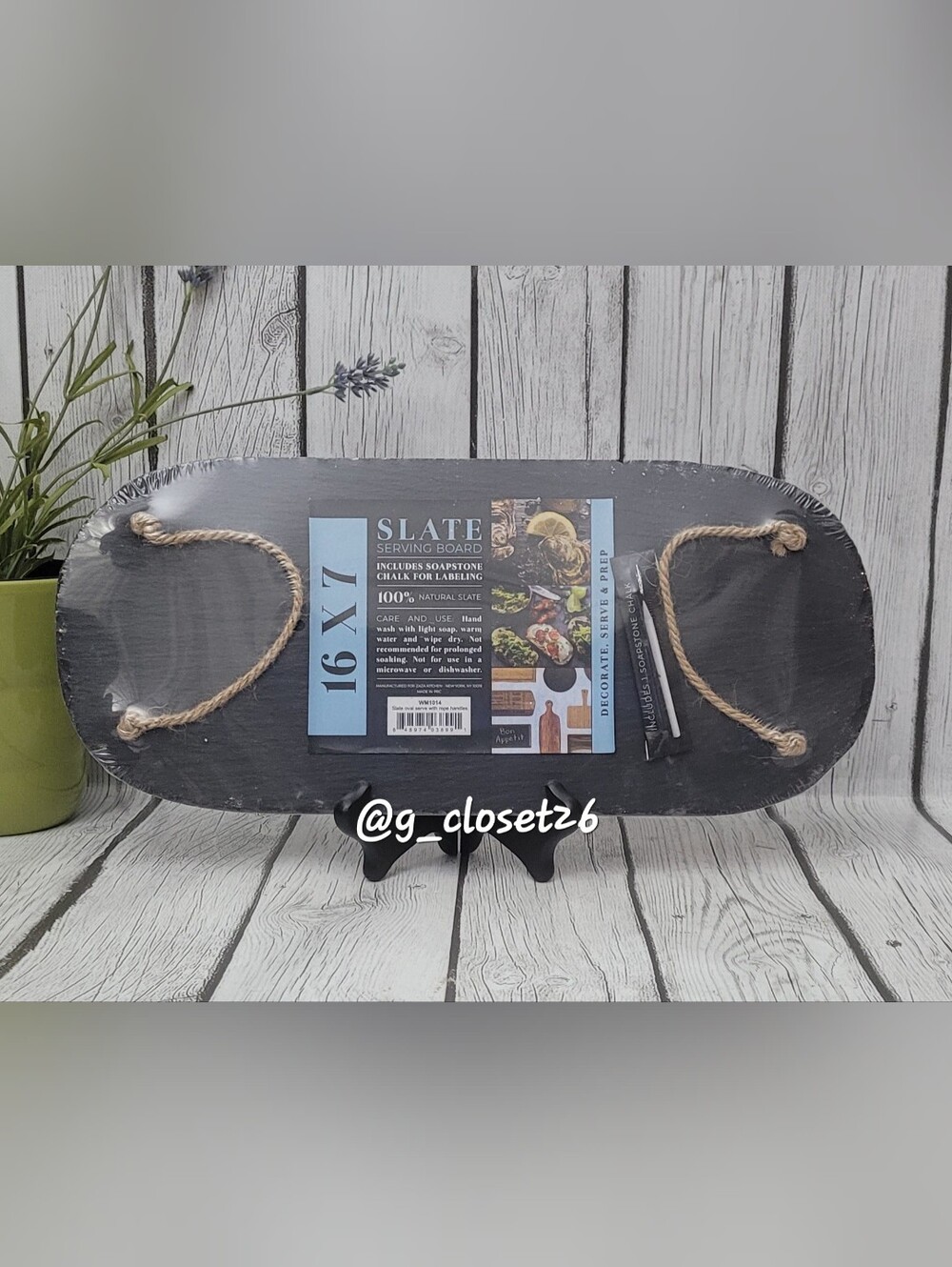 Slate Serving Board 16x7 - Black Slate with Rope Handles